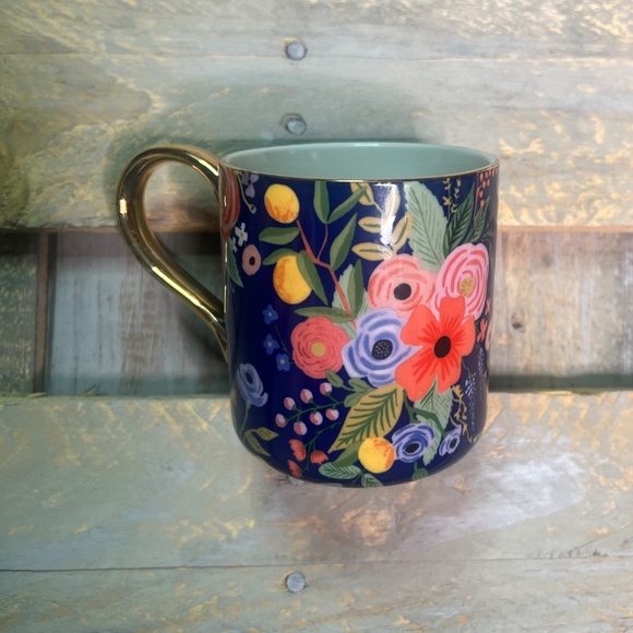 T [Rifle Paper Co] Blue Garden Party Monogram Floral Coffee Mug {Anthro} Tea Cup - Picture 4 of 16
